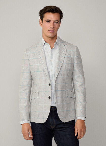 Wool-Silk Windowpane Blazer