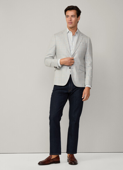 Wool-Silk Windowpane Blazer