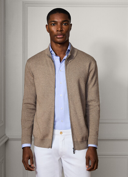 Cotton-Cashmere Full Zip Cardigan