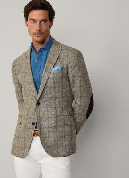 Wool-Linen Hopsack Windowpane Blazer