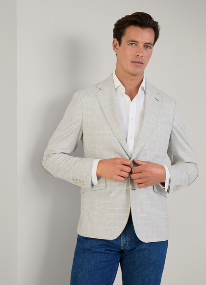 Glen check Blazer With Elbow Patch