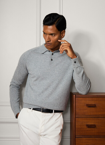Pure Cashmere Long Sleeve Polo