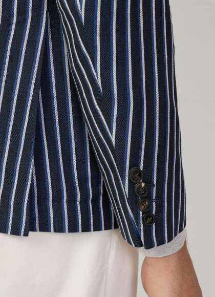 Cotton Linen Bold Stripe Blazer